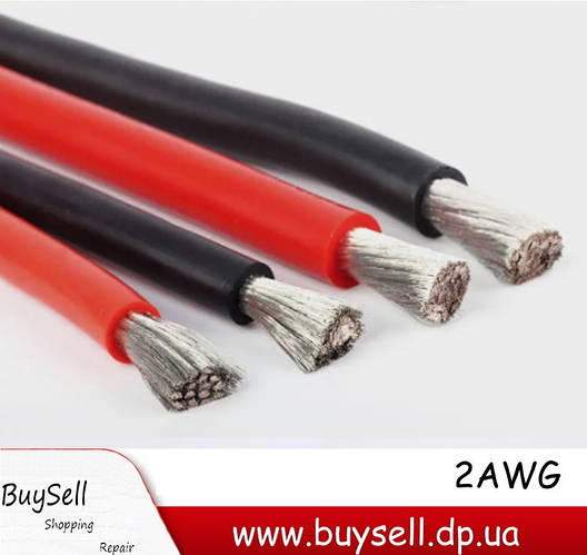 2AWG (35 квадрат) Силиконовый Кабель Провод мягкий луженая медь (Черный ...