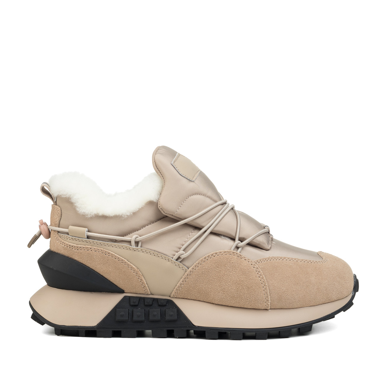 Кросівки зимові жіночі замшеві на високій товстій підошві та платформі з хутром бежеві, фото 1