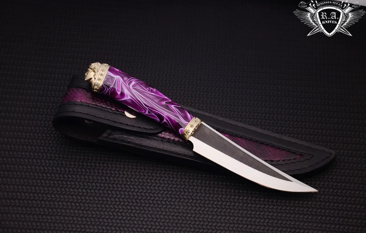 Нож ручной работы "Нимфа" 140х32х3мм из нержавеющей стали и рукоятью из акрила, фото 1