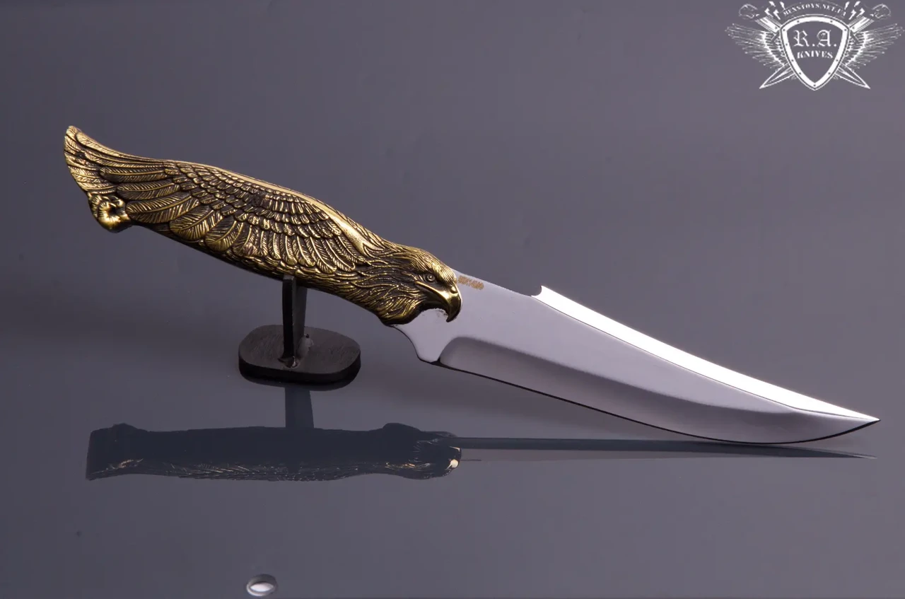 Ніж ручної роботи "Вольний духом" 170х36х2.4см з інструментальної сталі та колодкою з латуні, фото 1