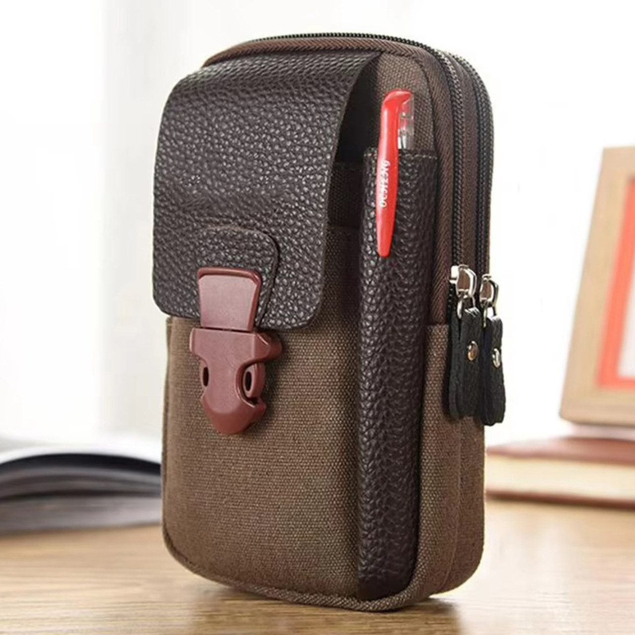 Чоловіча поясна сумка EDS для мобільного телефону грошей та документів коричнева, фото 1