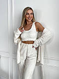 Молочний теплий махровий жіночий костюм-піжама-трійка, фото 3
