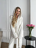 Молочний теплий махровий жіночий костюм-піжама-трійка, фото 4