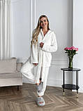 Молочний теплий махровий жіночий костюм-піжама-трійка, фото 5