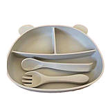 Набір дитячого силіконового посуду для першого прикорму із 6 предметів, однотонний RNSHS-6 на присосках, фото 6