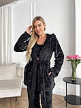 Чорний теплий махровий жіночий костюм-піжама-трійка, фото 5