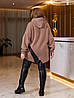 Жіночий теплий прогулянковий костюм: худі оверсайз із капюшоном і шкіряні утеплені лосини, батал великі розміри, фото 3