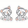 Милі сережки гвоздики у вигляді радісних кошенят сережки котики сріблястого кольору 1.1 см, фото 4