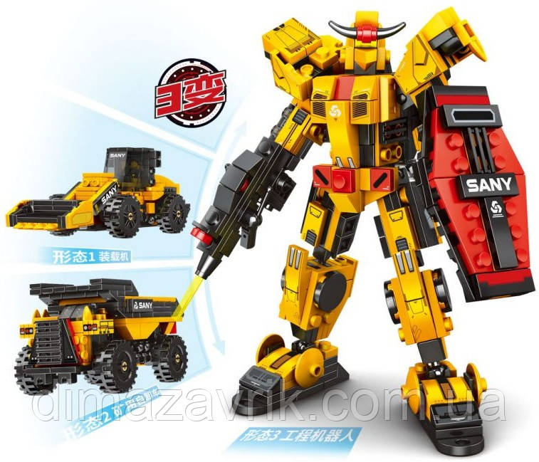 Конструктор Sembo 712066 "Робот, самоскид, навантажувач 3в1. Будівельна техніка 3 різновиди" 316 деталей, фото 1