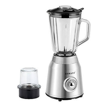 Блендер зі скляною чашею 1.5 літра для коктейлів та смузі портативний 4 режими швидкості 800 Вт Sokany SK186SS