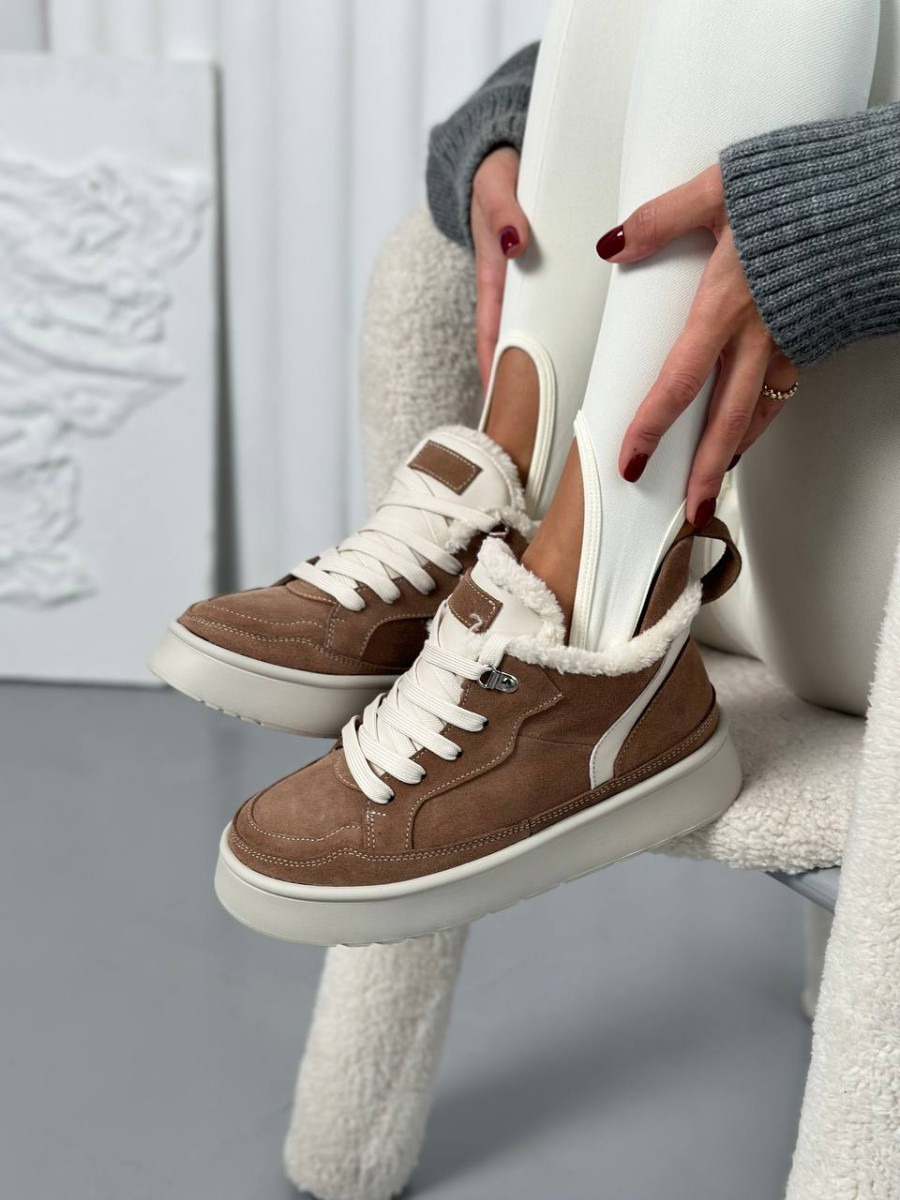 Кеди жіночі замшеві карамельного кольору зимові, фото 1