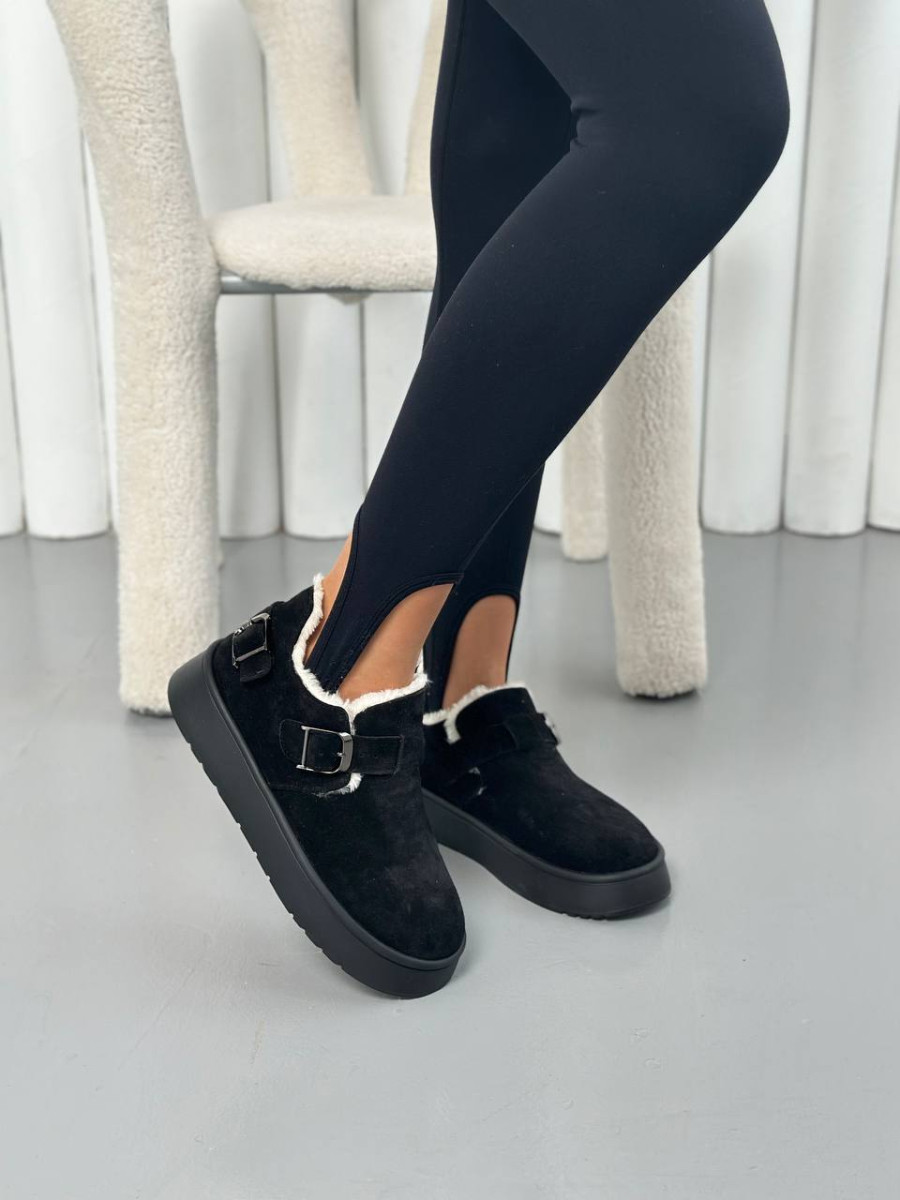 Сліпони жіночі замшеві чорного кольору зимові, фото 1