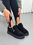 Сліпони жіночі замшеві чорного кольору зимові, фото 2