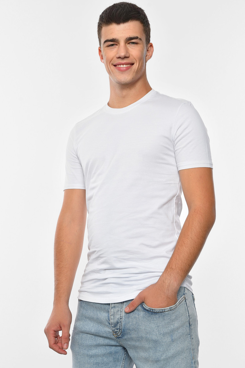 Футболка чоловіча однотонна білого кольору 191689M, фото 1