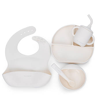 Набір дитячого силіконового посуду з 2 тарілками чашкою нагрудником та ложкою EL CAMINO ME 1172 Mix Білий