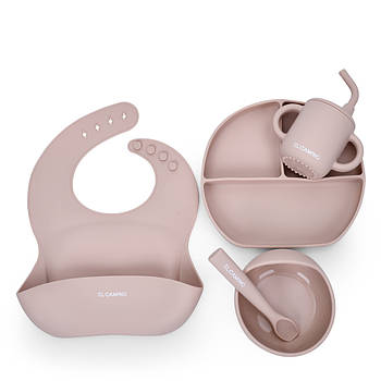 Набір дитячого силіконового посуду з 2 тарілками чашкою нагрудником та ложкою EL CAMINO ME 1172 Mix Коричневий