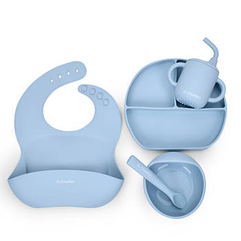 Набір дитячого силіконового посуду з 2 тарілками чашкою нагрудником та ложкою EL CAMINO ME 1172 Mix Синій