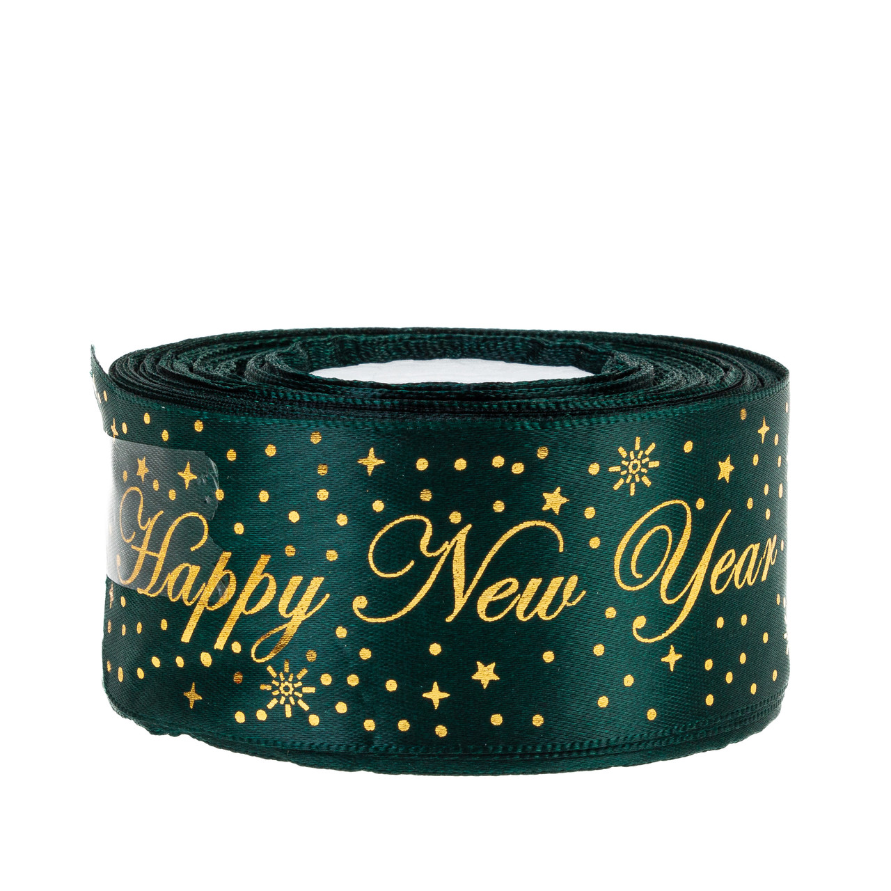 Стрічка атласна "Happy New Year" 4,0 см (1 м), смарагдова