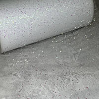 Фатин з блискітками -білий (хамелеон), ширина 15 см, метр, Білий