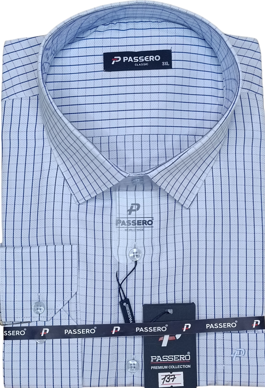 Батальна чоловіча сорочка ошатна Passero vd-0137 блакитна класична сорочка в клітинку з довгим рукавом 3XL