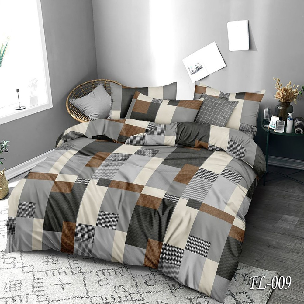 Тепла двоспальна постільна білизна 180х220 Прямокутники (009) Фланель бавовна 100%, фото 1