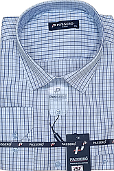 Батальна чоловіча сорочка ошатна Passero vd-0138 блакитна класична сорочка в клітинку з довгим рукавом 4XL