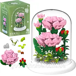 Конструктор-нічник у колбі "Квітка в горщику" 570 деталей, на батарейках, Гвоздика / Конструктор з підсвічуванням