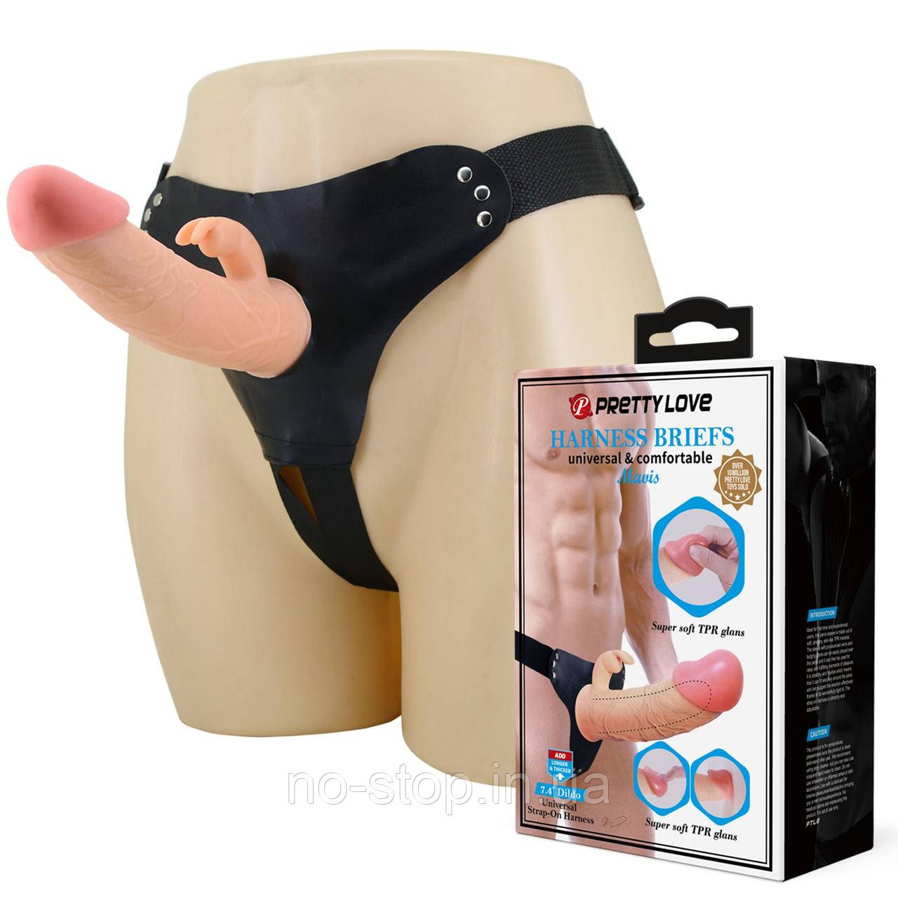 Страпон PRETTY LOVE - Mavis Flesh, Universal Strap-On Harness, Dildo 7.4'' TPR, фото 1