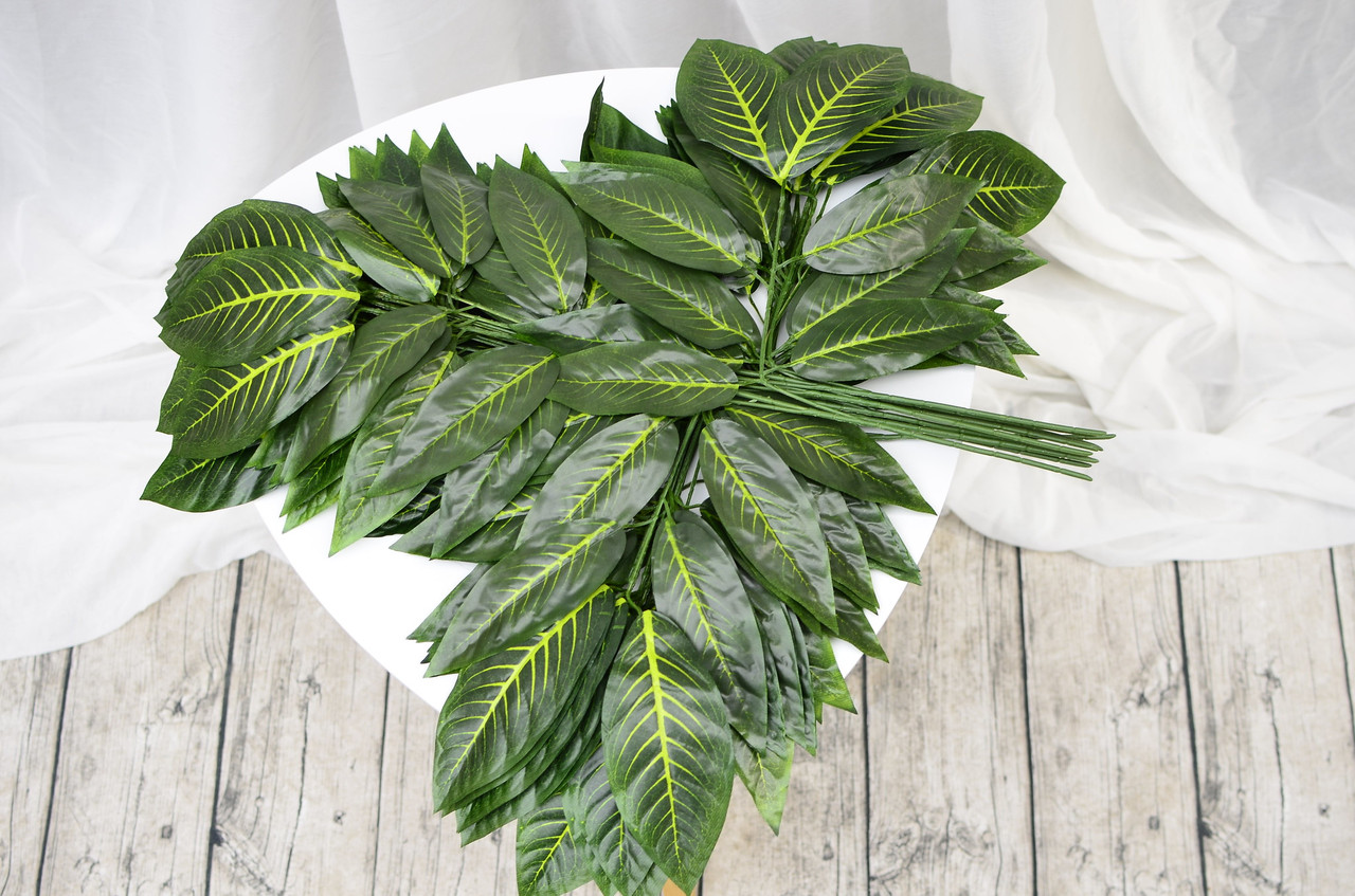 Штучний -3-ка лист манго, 12 шт. Штучні листи для декору, Листя для декору, Висота 74 см, фото 1