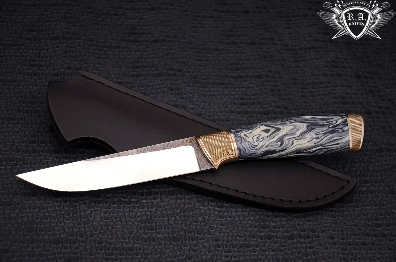 Ніж ручної роботи "Захист 3" 140х27х4.2 мм із неіржавкої сталі та колодкою з мікарти, фото 1