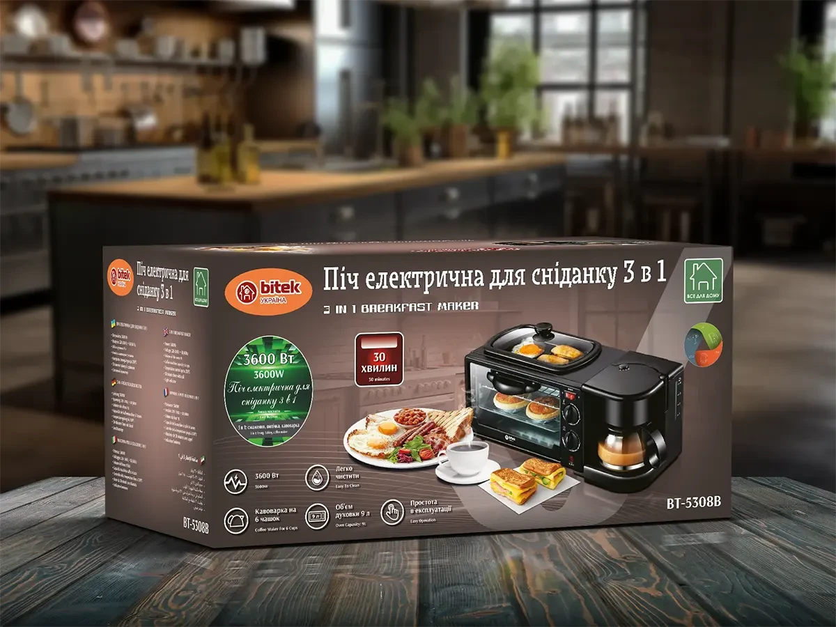 Піч електрична для сніданку 3 в 1 3600Вт BITEK BT-5308B 2шт 6625, фото 1