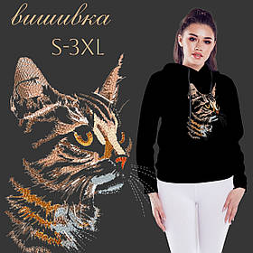 Худі унісекс утеплене з вишивкою РУДИЙ КІТ  чорне XL