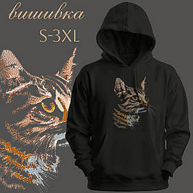 Худі утеплене унісекс з вишивкою РУДИЙ КІТ  чорне M