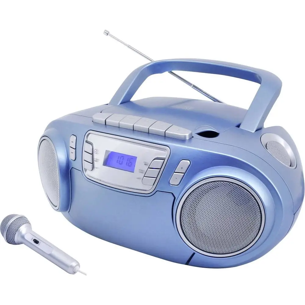 Уцінка Бумбокс CD-програвач FM, USB, касета Soundmaster SCD5800BL з караоке-мікрофоном, синій, Німеччина