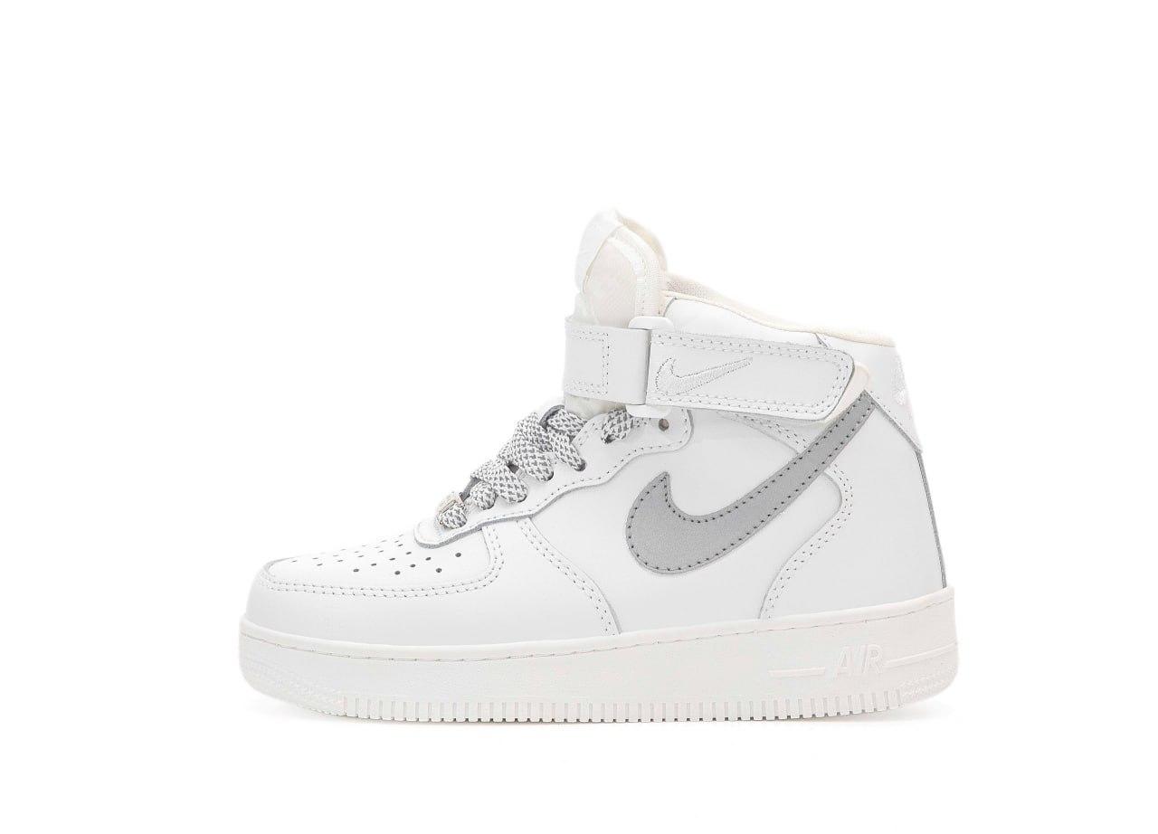 Зимові Кросівки Nike Air Force 1 High White Grey Winter / Найк Аїр Форс 1 Високі Білі із Сірим (Хутро)
