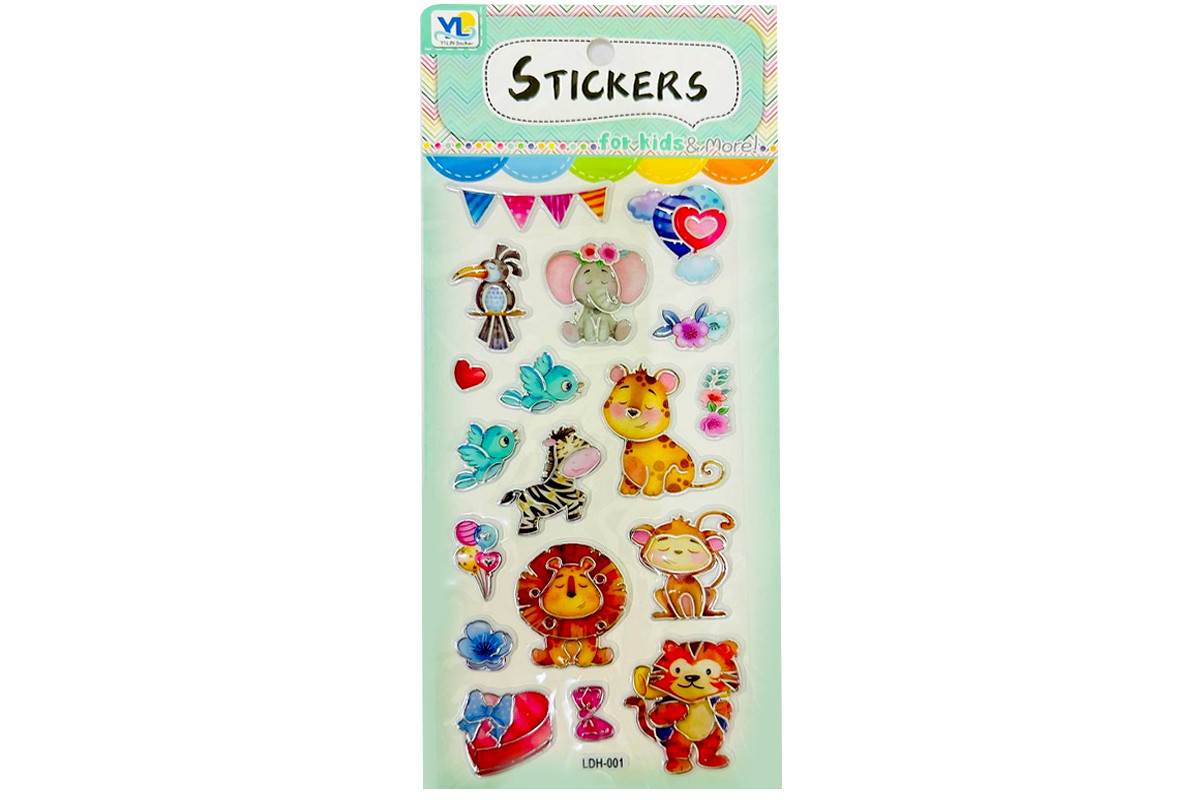 Наліпки пластикові, рельєфні з фольгою 10,5*23,5см Тварини ООПТ LDH-001