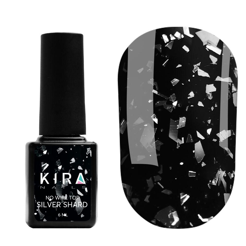 Kira Nails No Wipe Top Silver Shard - топ без липкого шару з срібною поталлю, 6 мл