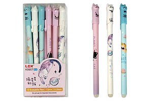 Ручка гелева пиши-стирай ОПТ Котик 0,5 мм синя (12)