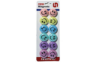 Магніти 12шт кольорові з малюнком Смайли, d=3см ООПТ