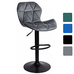 БАРНЕ КРІСЛО СТІЛЕЦЬ ЗІ СПИНКОЮ Bonro B-087 велюр сіре з регулюванням висоти сидіння для кухні бару салону