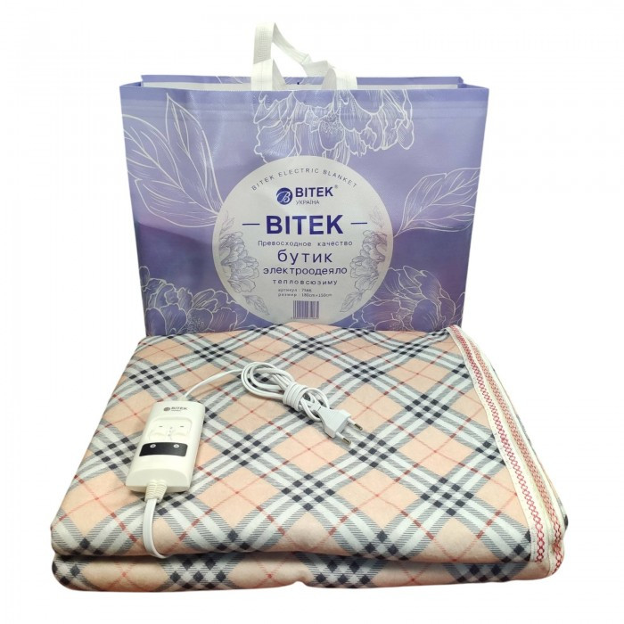 Електроковдра двоспальна байкова BITEK BT-2109 150*180 см, 2 режими Тілесний