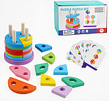 Дерев’яна логічна гра сортер пірамідка C 68290 платформа з кілочками, кольорові елементи, фото 2