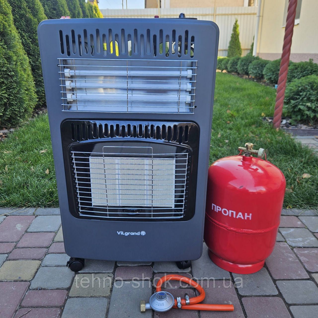 Газовий інфрачервоний обігрівач 2в1 VILGRAND VGH422E + балон 12л, редуктор, шланг