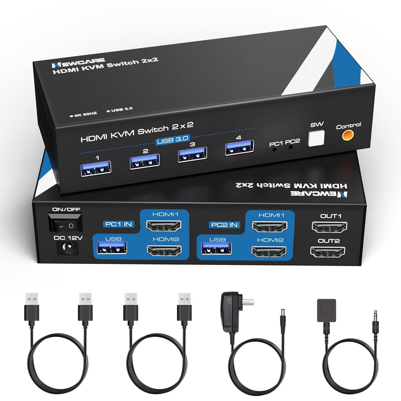 KVM-переключатель HDMI 2 монитора 2 компьютера HDMI KVM USB-удлинитель ...