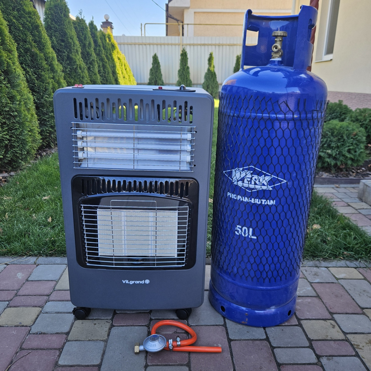 Комплект газовий інфрачервоний обігрівач 2в1 VILGRAND VGH422E + балон 50л, редуктор, шланг