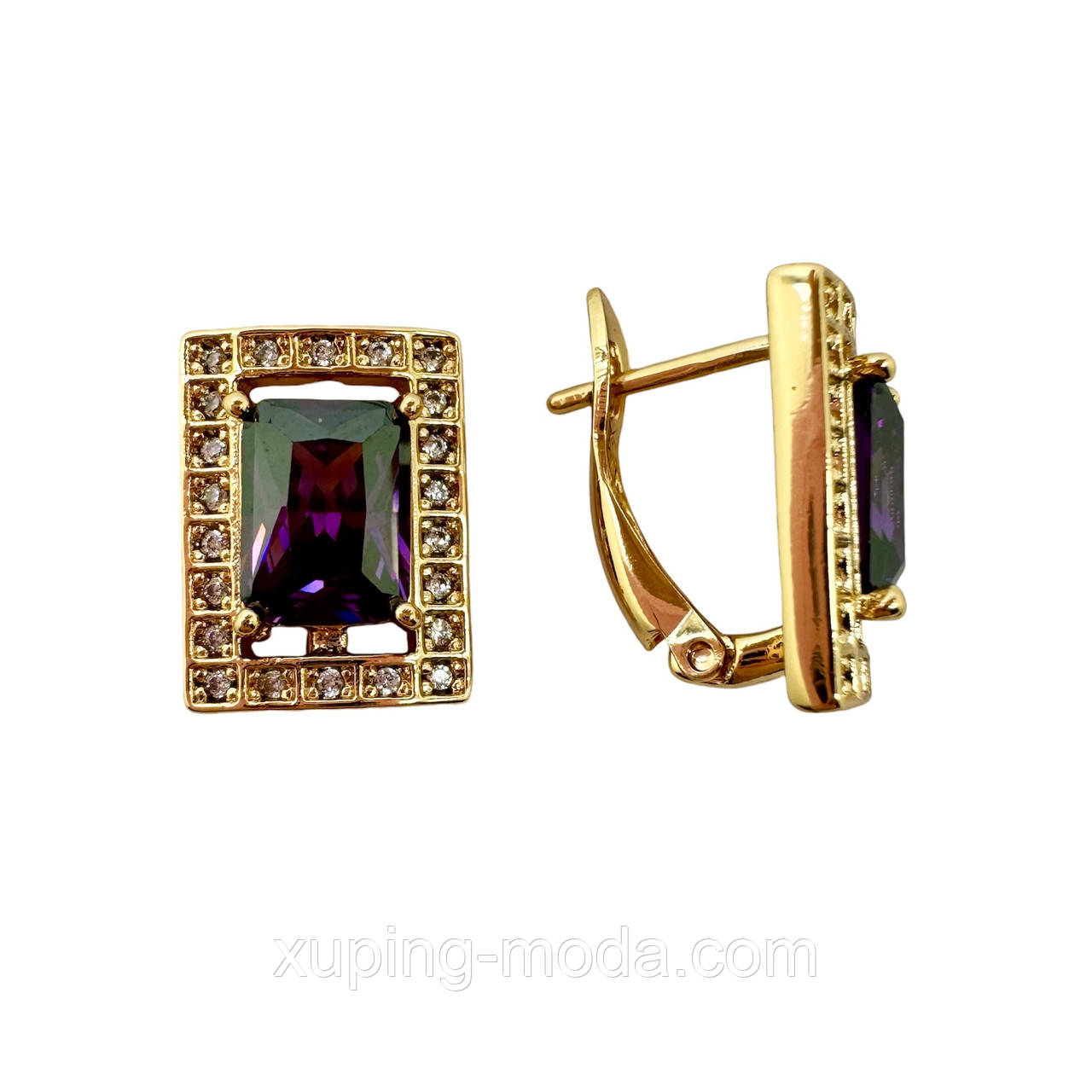 Фіолетовий. Сережки жіночі ксюпінг. 14х10 мм. 18 к, фото 1