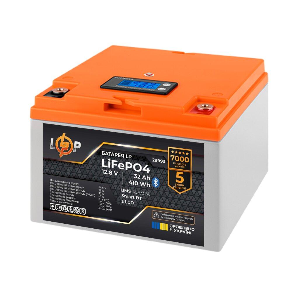 Акумулятор LP LiFePO4 12,8V - 32 Ah (410Wh) (BMS 40А/32A) пластик LCD Smart BT