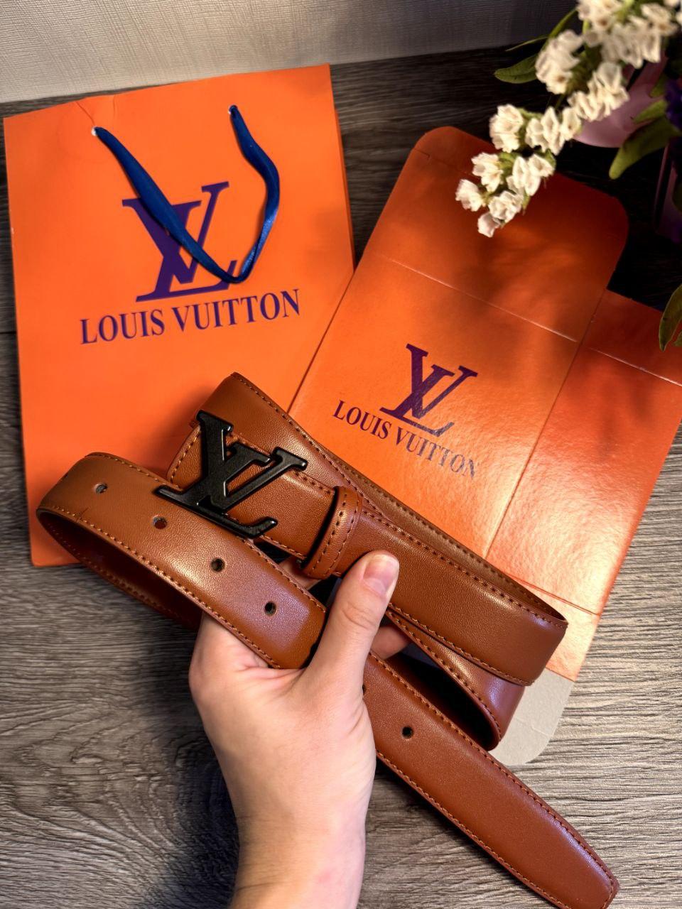 Ремінь шкіряний Louis Vuitton луї вітон, рижий 3см