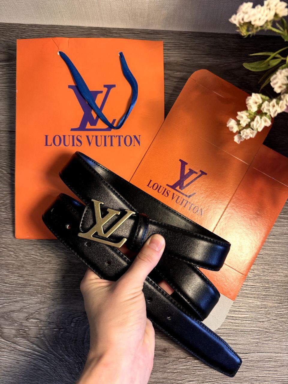 Ремінь шкіряний Louis Vuitton луї вітон, чорний 3см
