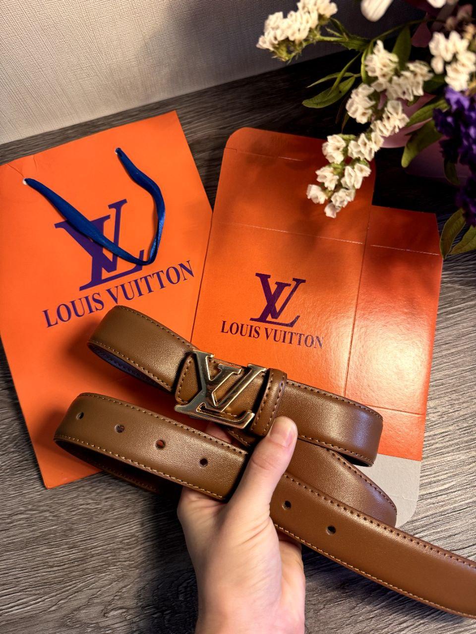 Ремінь шкіряний Louis Vuitton луї вітон, коричневий 3см